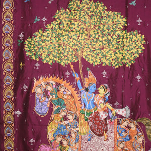 Magenta Pink Kandarpa Ashwa Hand-Painted Pattachitra Saree