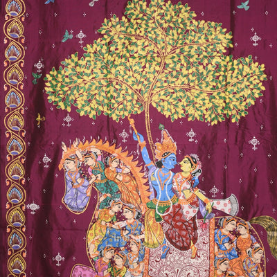 Magenta Pink Kandarpa Ashwa Hand-Painted Pattachitra Saree