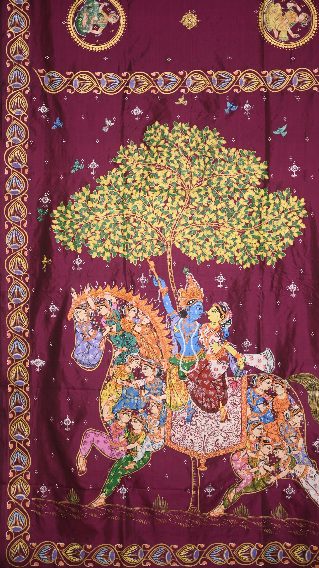 Magenta Pink Kandarpa Ashwa Hand-Painted Pattachitra Saree