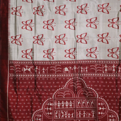 Gray Maroon Butterfly Designer Contemporary Silk Saree