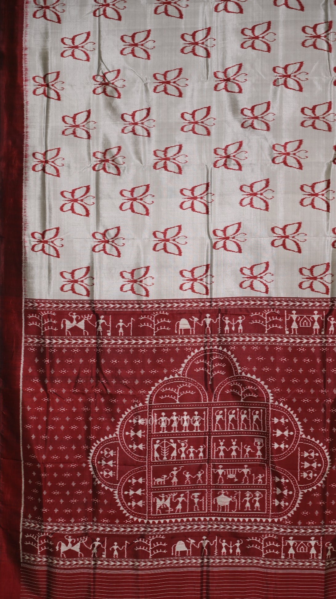 Gray Maroon Butterfly Designer Contemporary Silk Saree