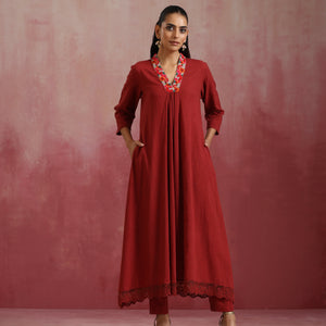 trueBrowns Maroon Cotton Dobby Kurta Set