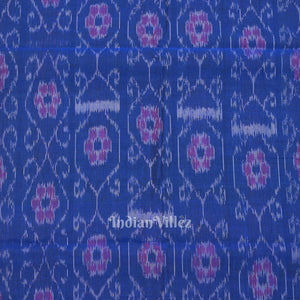 Royal Blue Floral Theme Sambalpuri Ikat Cotton Fabric