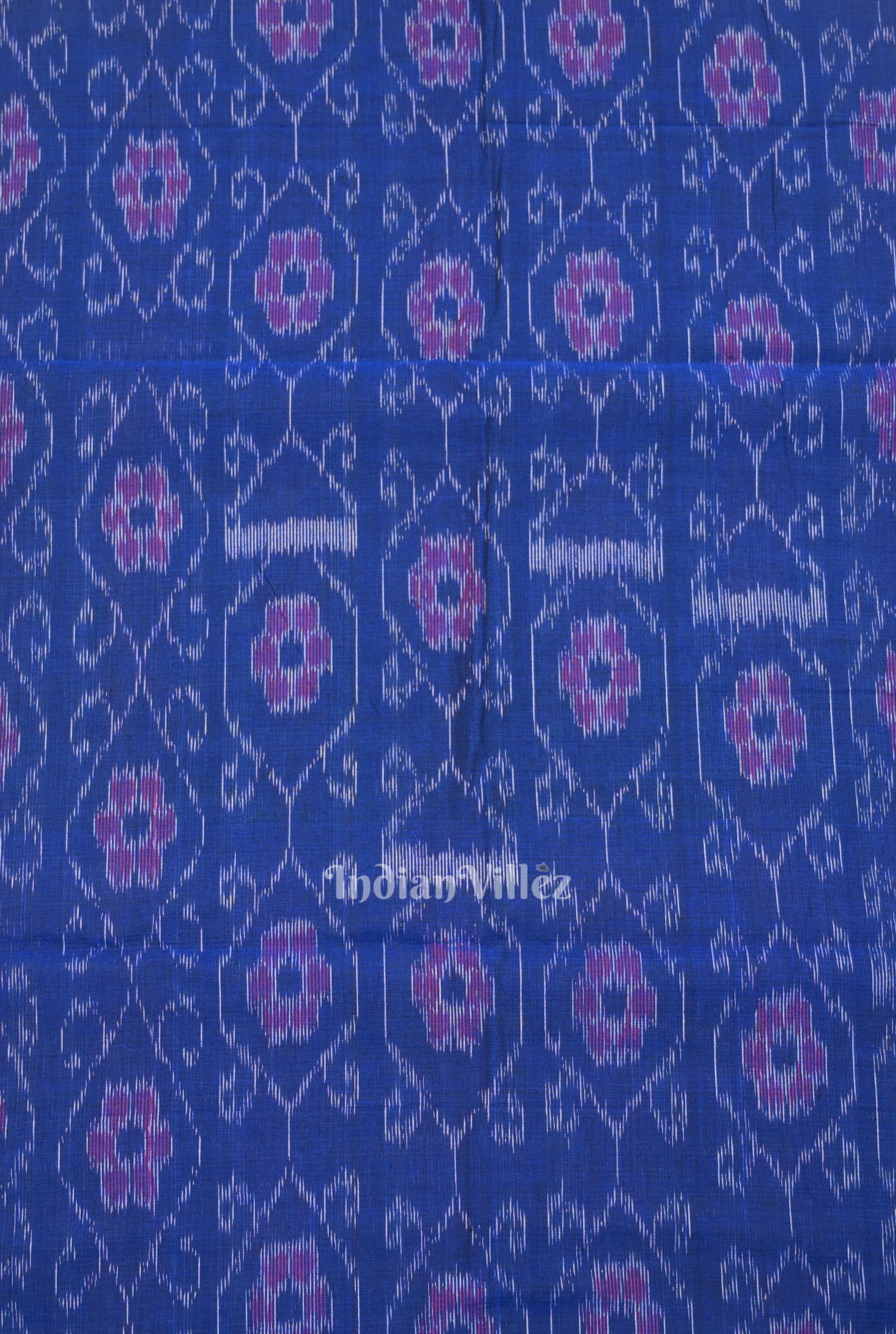 Royal Blue Floral Theme Sambalpuri Ikat Cotton Fabric