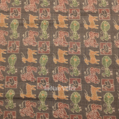 Cement Gray Jungle Theme Sambalpuri Odisha Ikat Cotton Fabric