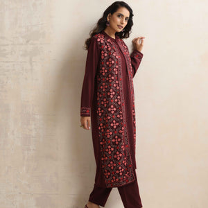trueBrowns Purple Kashmiri Woollen Jacket 3pc Set