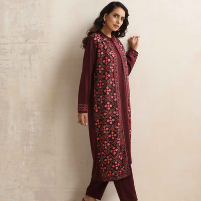 trueBrowns Purple Kashmiri Woollen Jacket 3pc Set