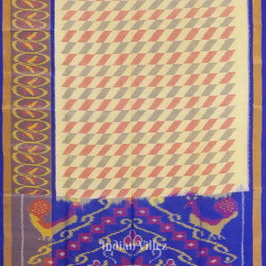Off White Blue Pochampally Ikat Handloom Silk Saree