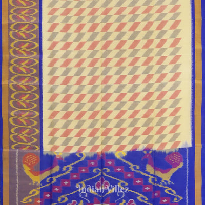 Off White Blue Pochampally Ikat Handloom Silk Saree