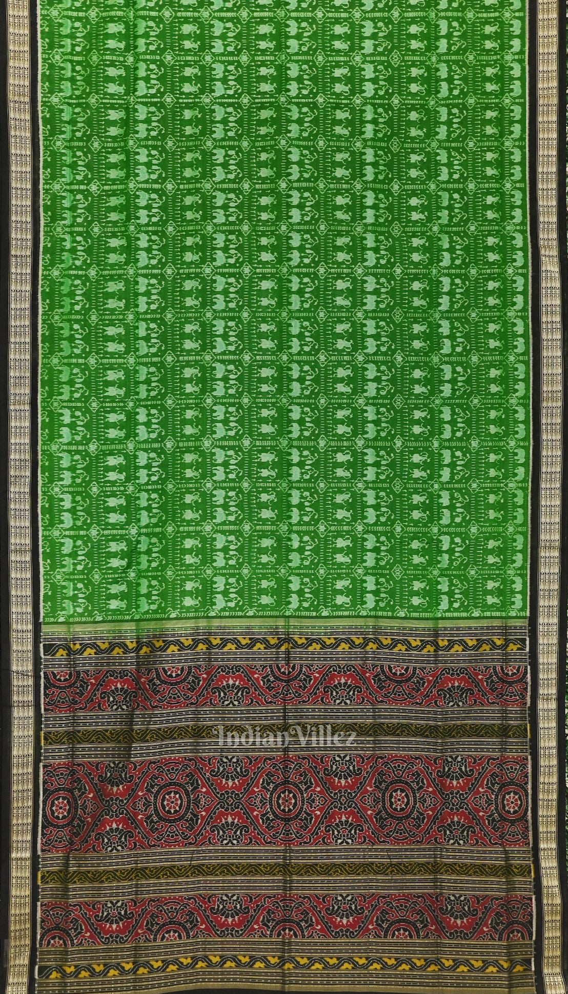 Green with Black Sambalpuri Bapta Cotton*Silk Saree