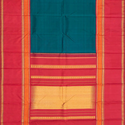 Viridian Handloom Korvai Silk Saree With Contrast Crimson Border