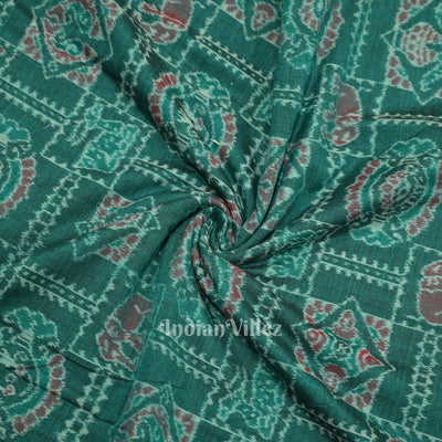 Green Elephant Theme Sambalpuri Odisha Ikat Cotton Fabric