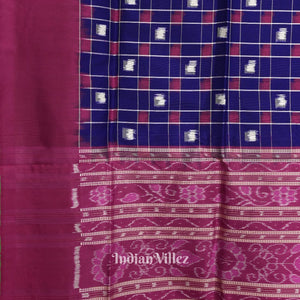 Blue Box Design Contemporary Sambalpuri Ikat Silk Saree