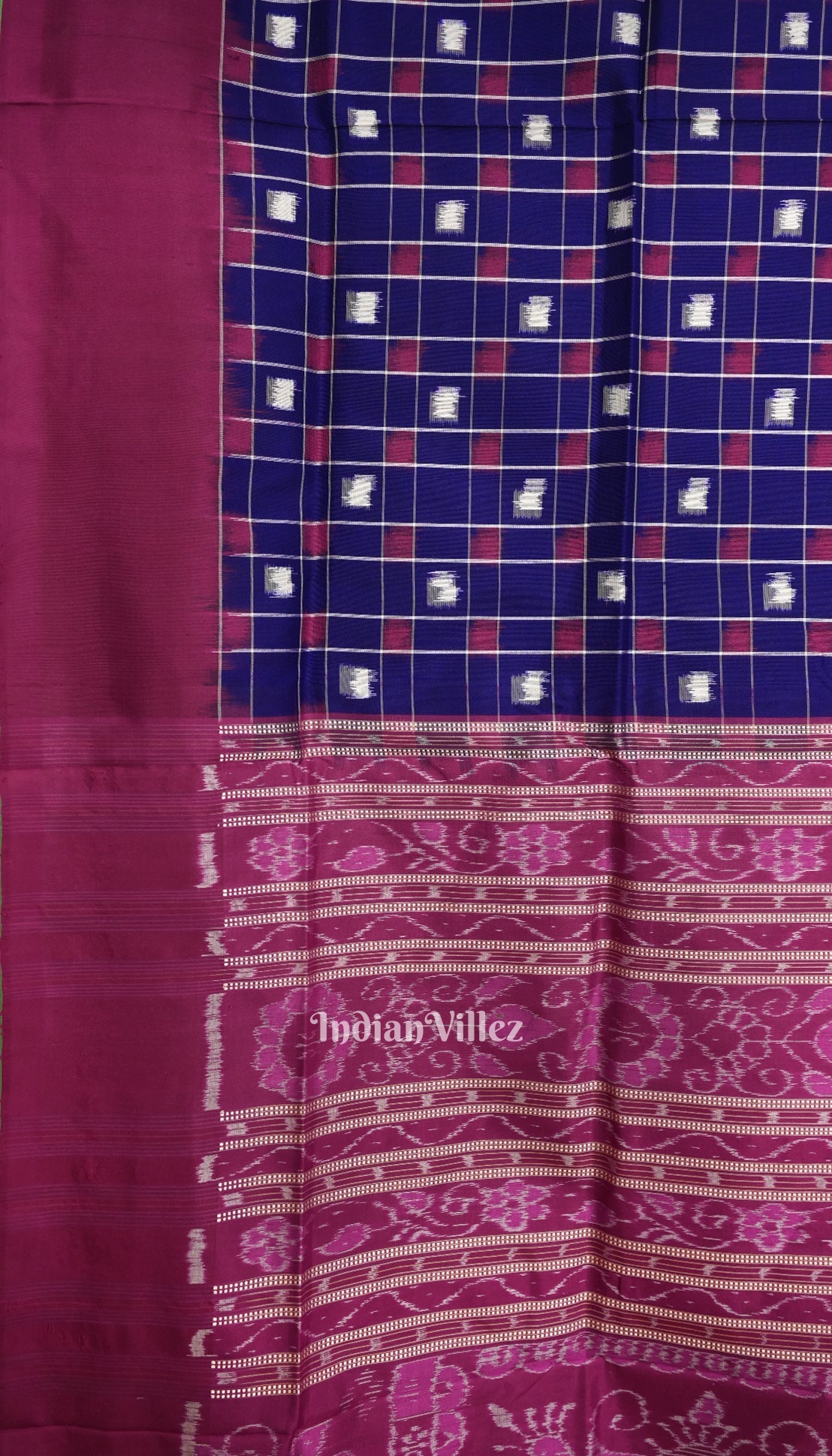 Blue Box Design Contemporary Sambalpuri Ikat Silk Saree
