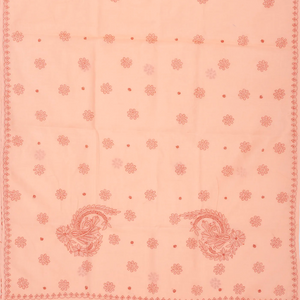 Peach Chikankari Embroidered Cotton Saree With Floral Motifs