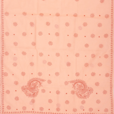 Peach Chikankari Embroidered Cotton Saree With Floral Motifs