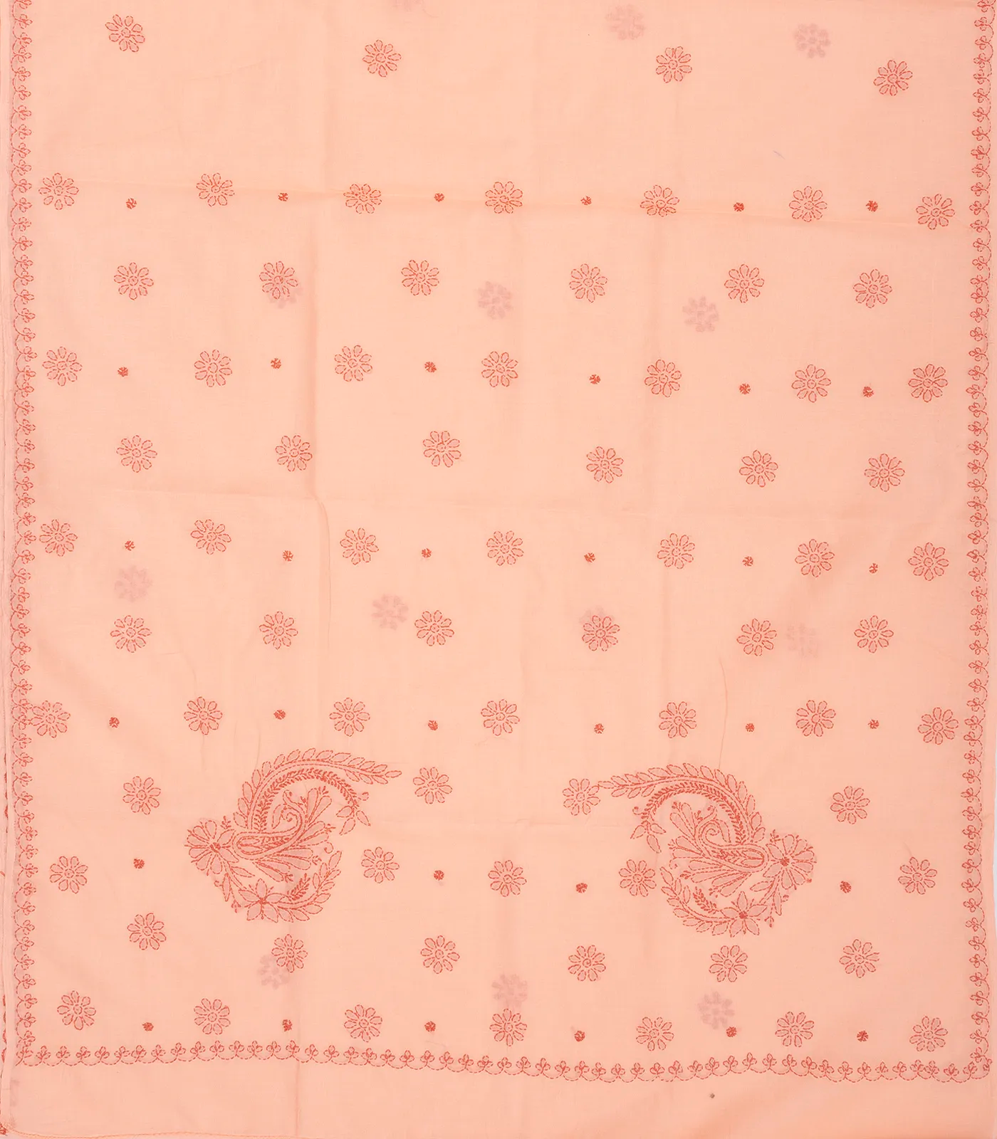 Peach Chikankari Embroidered Cotton Saree With Floral Motifs