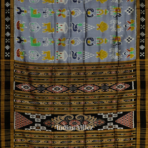 Ash Grey Nabakothi Nabarangi Khandua Silk Saree with Pasapali Anchal