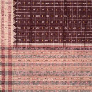 Maroon Cream Hazar Buti Bomkai Tussar Silk Saree with Sarabandha Anchal