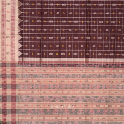 Maroon Cream Hazar Buti Bomkai Tussar Silk Saree with Sarabandha Anchal