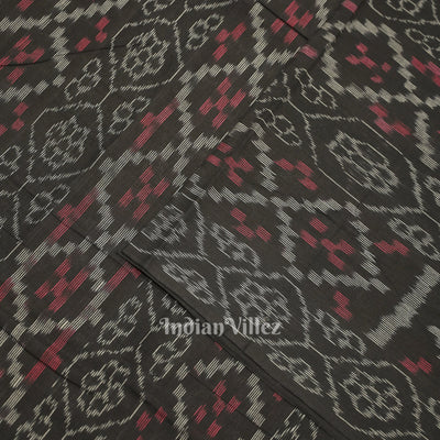 Black Flower Pasapali Sambalpuri Odisha Ikat Cotton Fabric