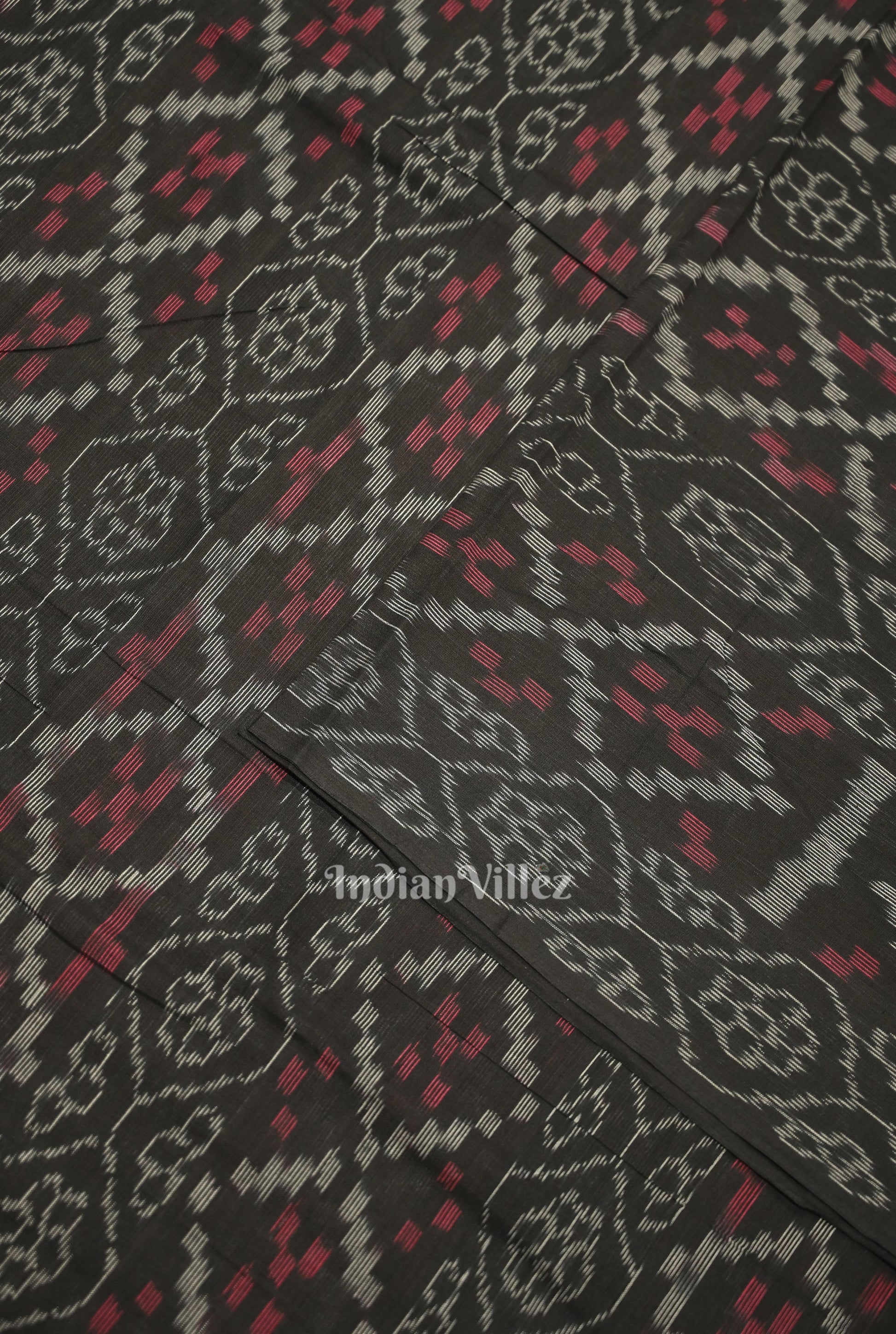 Black Flower Pasapali Sambalpuri Odisha Ikat Cotton Fabric