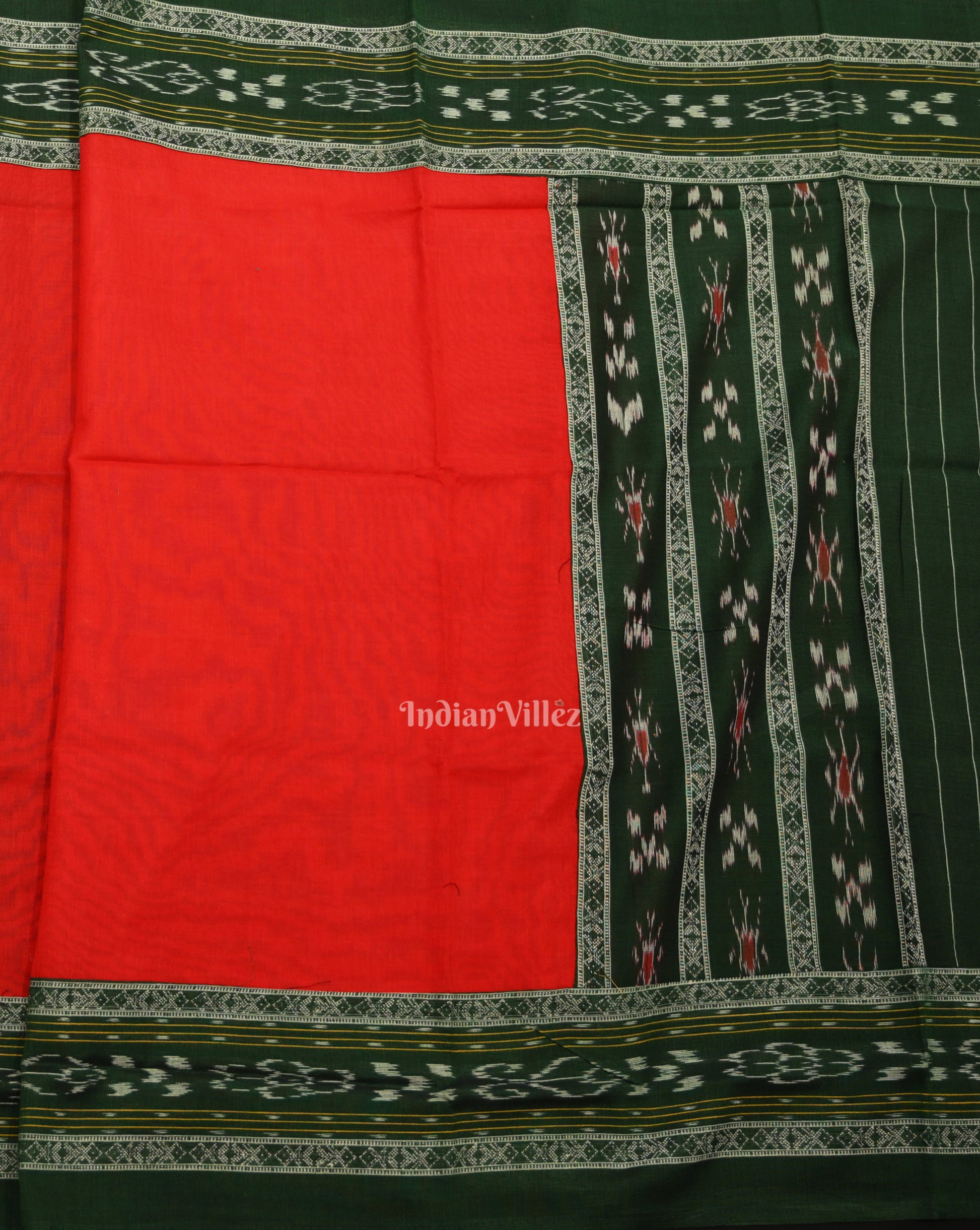Green Red Flower Buti Odisha Ikat Sambalpuri Dress Set & Dupatta