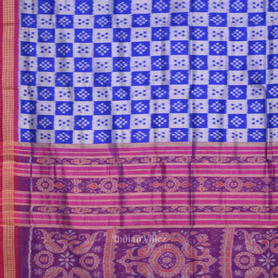 Gray Blue Odisha Ikat  Pasapali Khandua Silk Saree