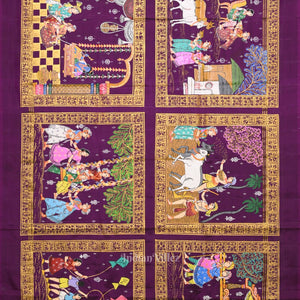 Purple Orange Hindu Festival Hand-Painted Pattachitra Saree