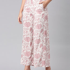 Women Medium Pinks Viscose Mid Rise Printed Palazzo