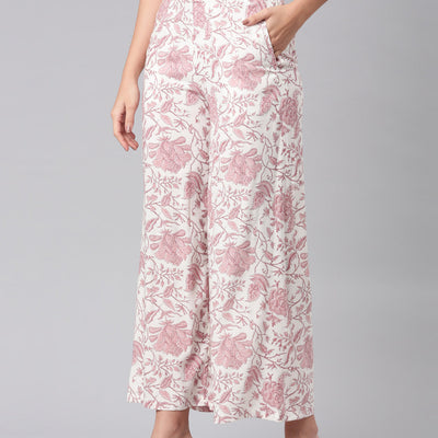 Women Medium Pinks Viscose Mid Rise Printed Palazzo