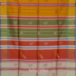 Multi Color With Golden Yellow Pure Bishnupuri Double Pallu Silk Saree