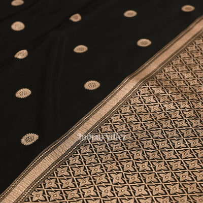 Black Floral Motif Mashru Satin Silk Banarasi Saree