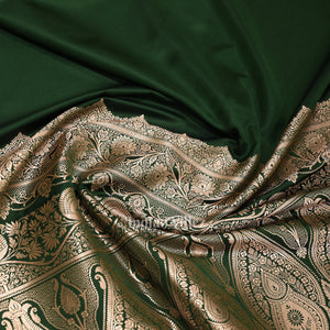 Bottle Green  Pure  Soft Mashru Satin Silk Banarasi Saree