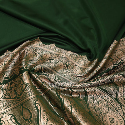 Bottle Green  Pure  Soft Mashru Satin Silk Banarasi Saree