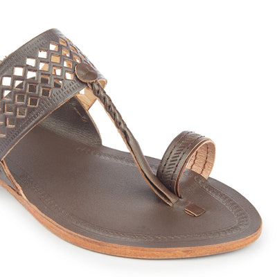 Brown Handstitched Leather Kolhapuri Women Slipper