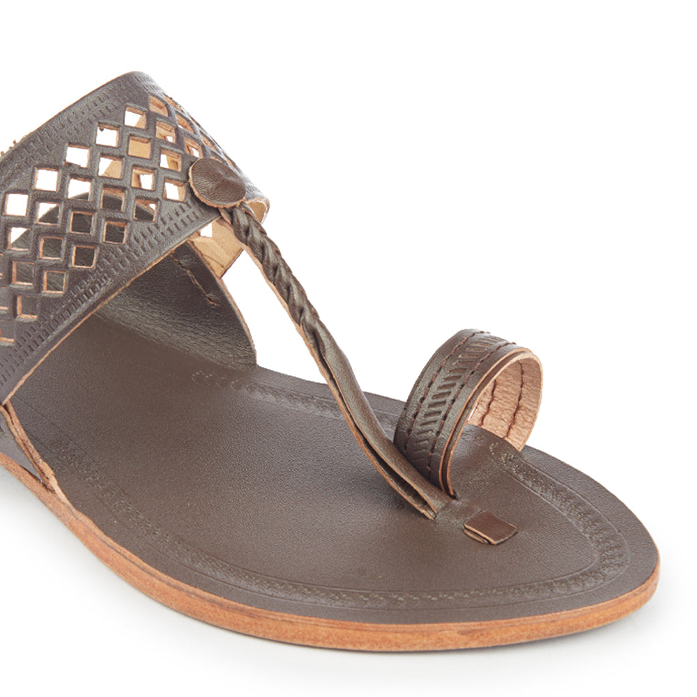 Brown Handstitched Leather Kolhapuri Women Slipper