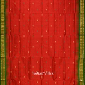 Red Green Bomkai With Tissue Border Odisha Ikat Silk Saree