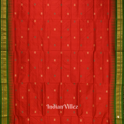 Red Green Bomkai With Tissue Border Odisha Ikat Silk Saree