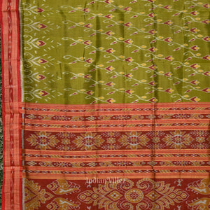 Mehendi Green Red Flower Motif Odisha Ikat Khandua Silk saree
