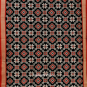 Black Red Odisha Ikat Pure Sambalpuri Silk Saree