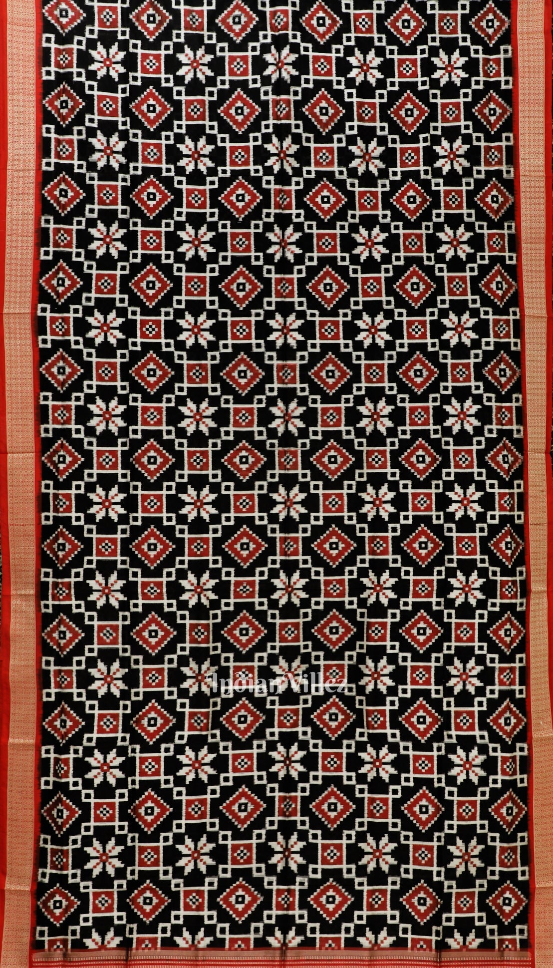 Black Red Odisha Ikat Pure Sambalpuri Silk Saree