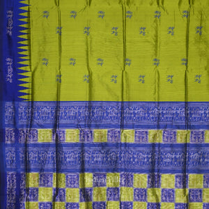 Exclusive Parrot Green Tribal Theme Bomkai Sambalpuri Silk Saree