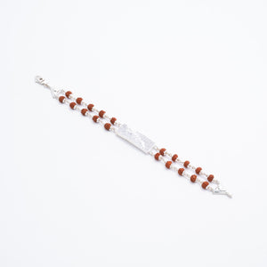 Rudraksha Silver Jaguar Symbol Double Line Bracelet