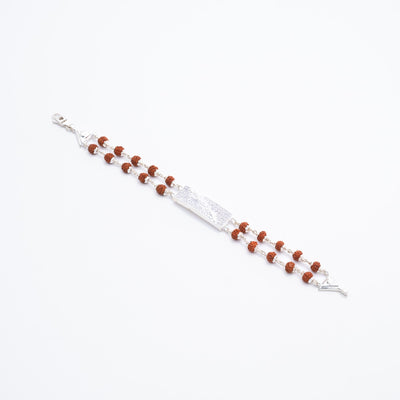 Rudraksha Silver Jaguar Symbol Double Line Bracelet