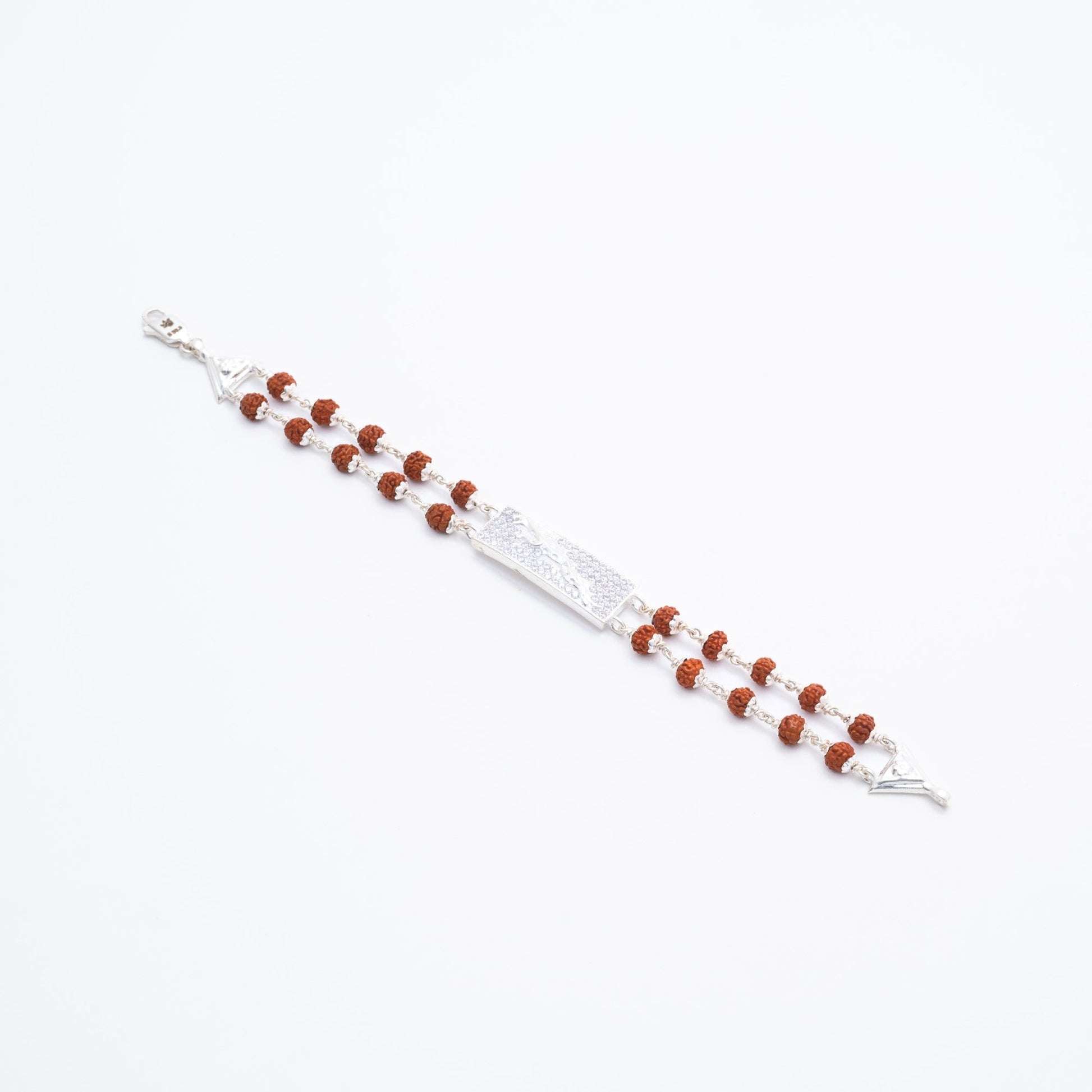 Rudraksha Silver Jaguar Symbol Double Line Bracelet
