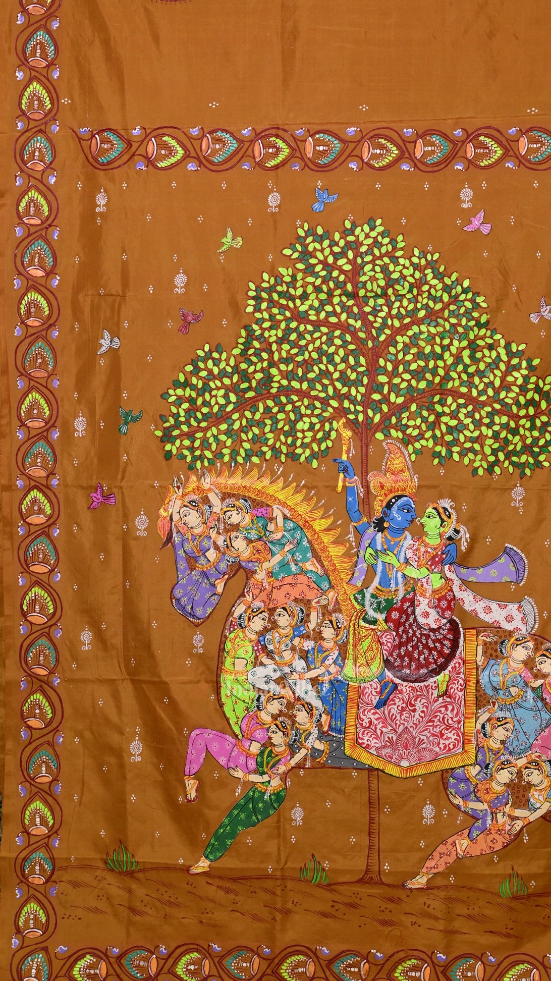 Mustard Yellow Kandarpa Ashwa  Pattachitra Saree