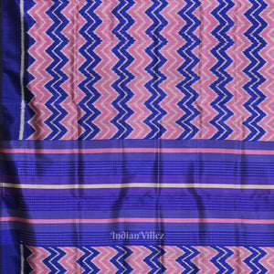Baby Pink Blue Waves Odisha Ikat Contemporary Designer Saree