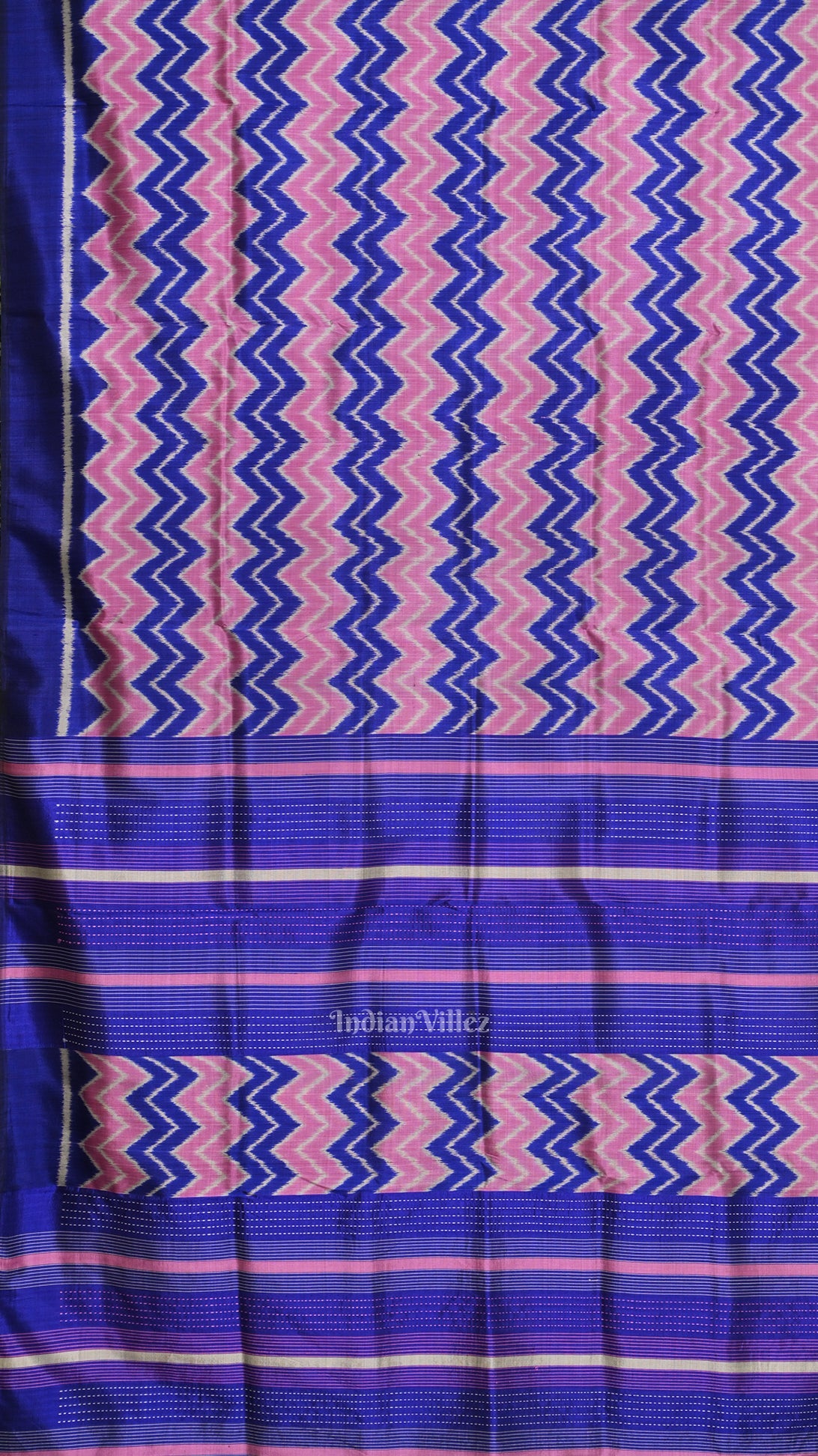 Baby Pink Blue Waves Odisha Ikat Contemporary Designer Saree