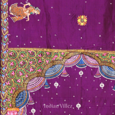 Violet Ramayan Theme Hand-Painted Pattachitra Saree